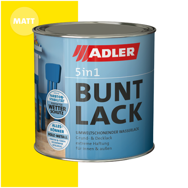 ADLER 5in1-Buntlack Matt Rapsgelb RAL1021 0,375l