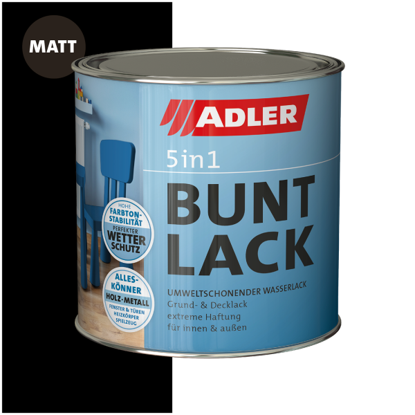 ADLER 5in1-Buntlack Matt Tiefschwarz RAL9005 0,375l