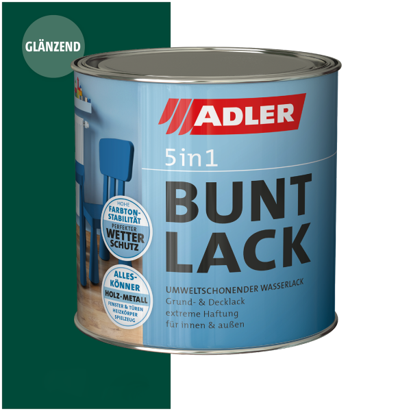 ADLER 5in1-Buntlack Glänzend Moosgrün RAL6005 0,125l