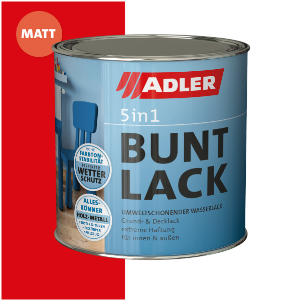 ADLER 5in1-Buntlack Matt Verkehrsrot RAL3020 0,375l