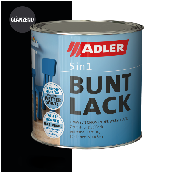 ADLER 5in1-Buntlack matt Tiefschwarz RAL9005 0,375l